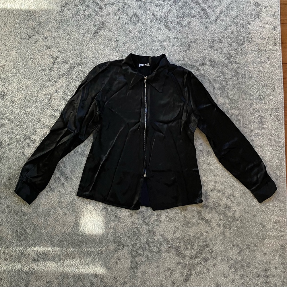 1990s Black Satin Top with Zipper